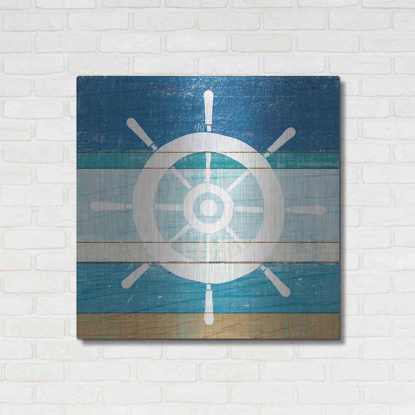 Luxe Metal Art 'Beachscape VI Helm White' by Michael Mullan, Metal Wall Art,36x36