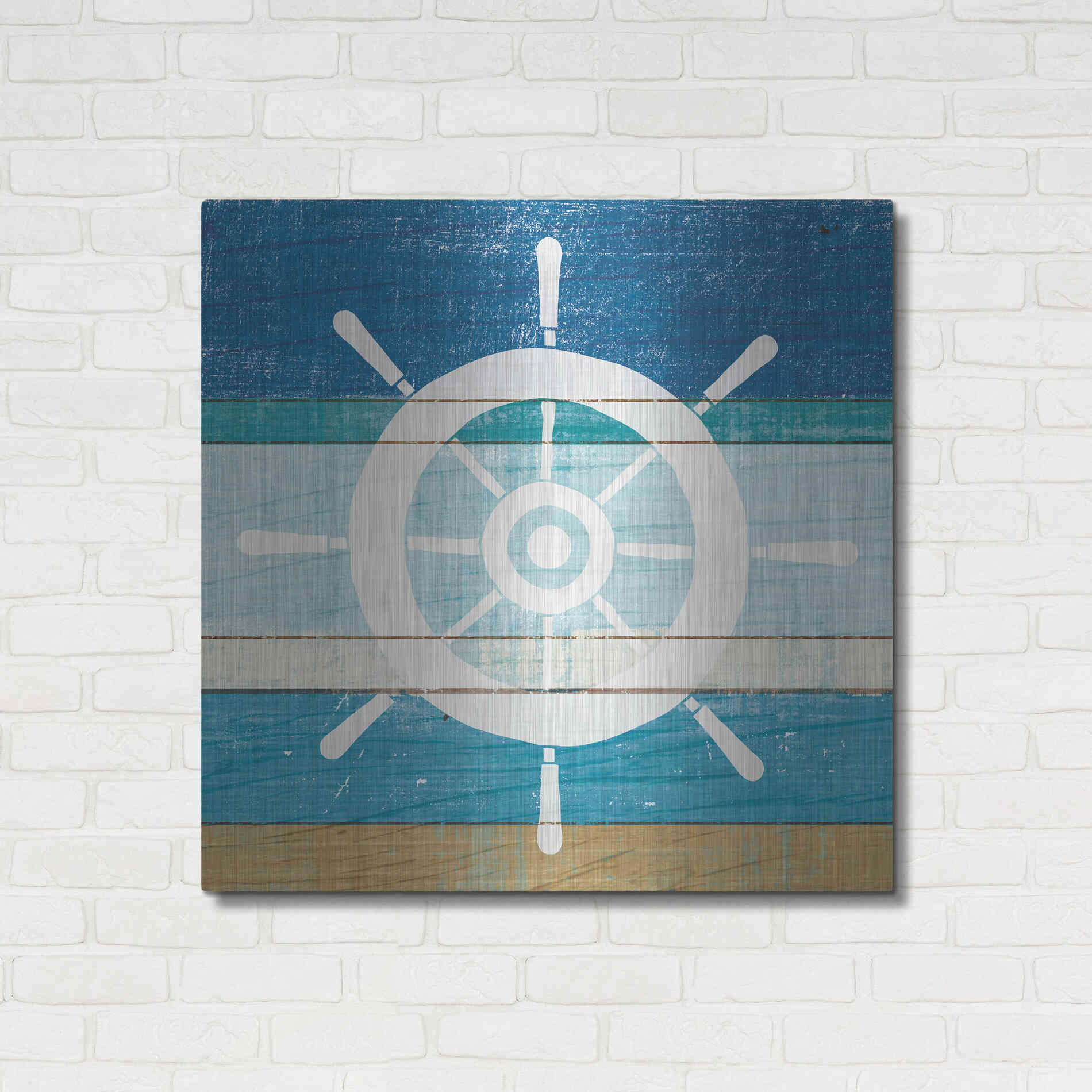 Luxe Metal Art 'Beachscape VI Helm White' by Michael Mullan, Metal Wall Art,36x36