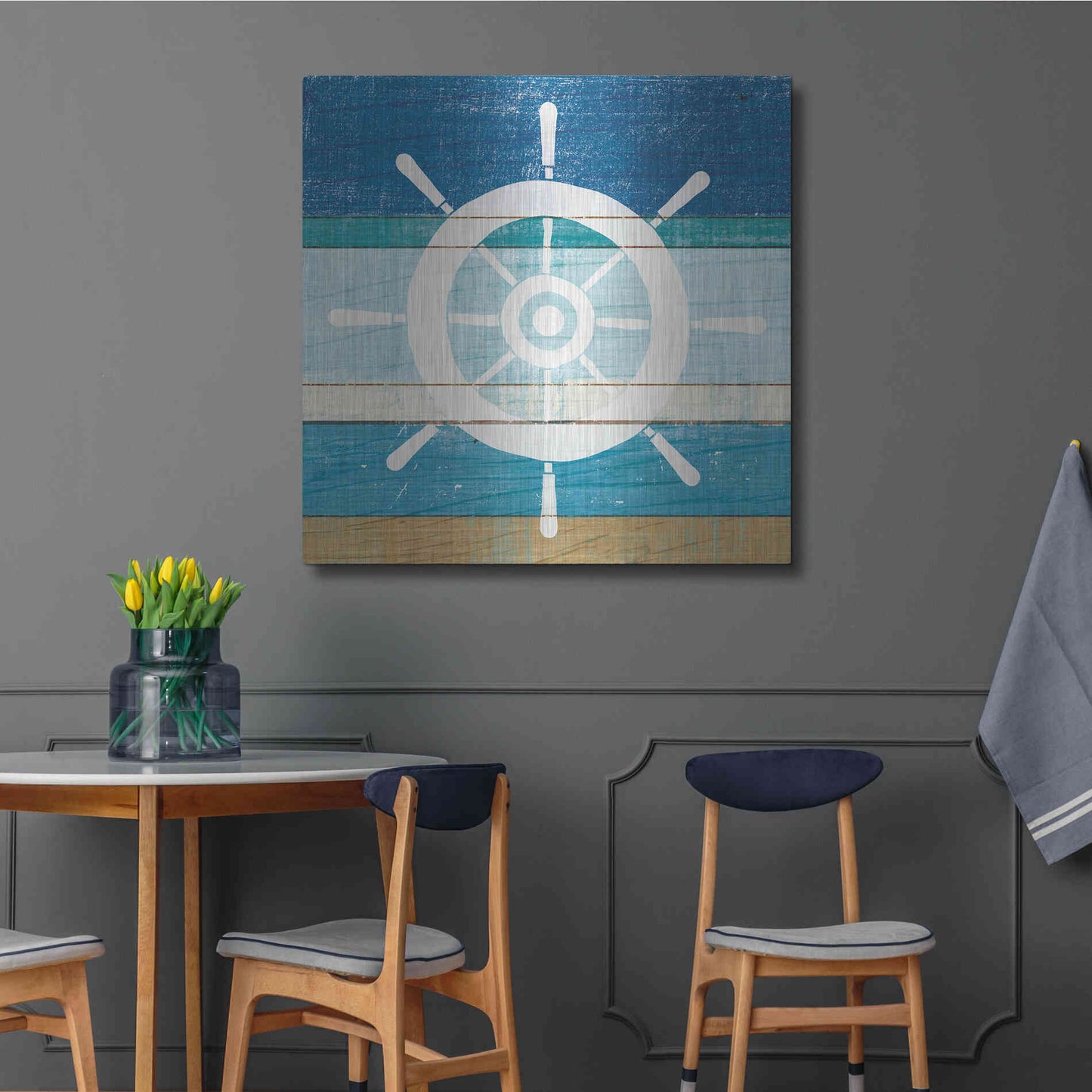 Luxe Metal Art 'Beachscape VI Helm White' by Michael Mullan, Metal Wall Art,36x36