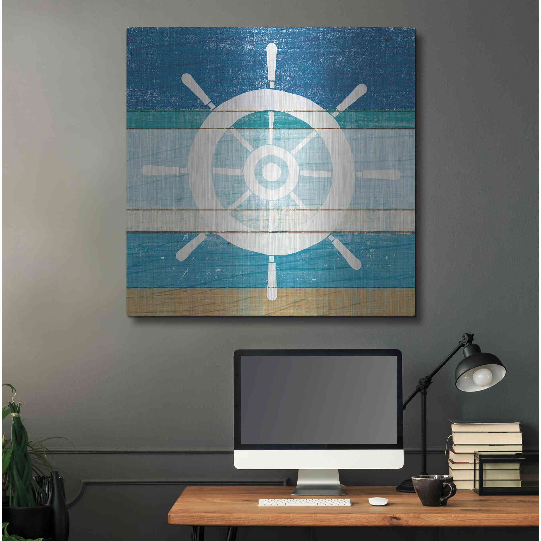 Luxe Metal Art 'Beachscape VI Helm White' by Michael Mullan, Metal Wall Art,36x36