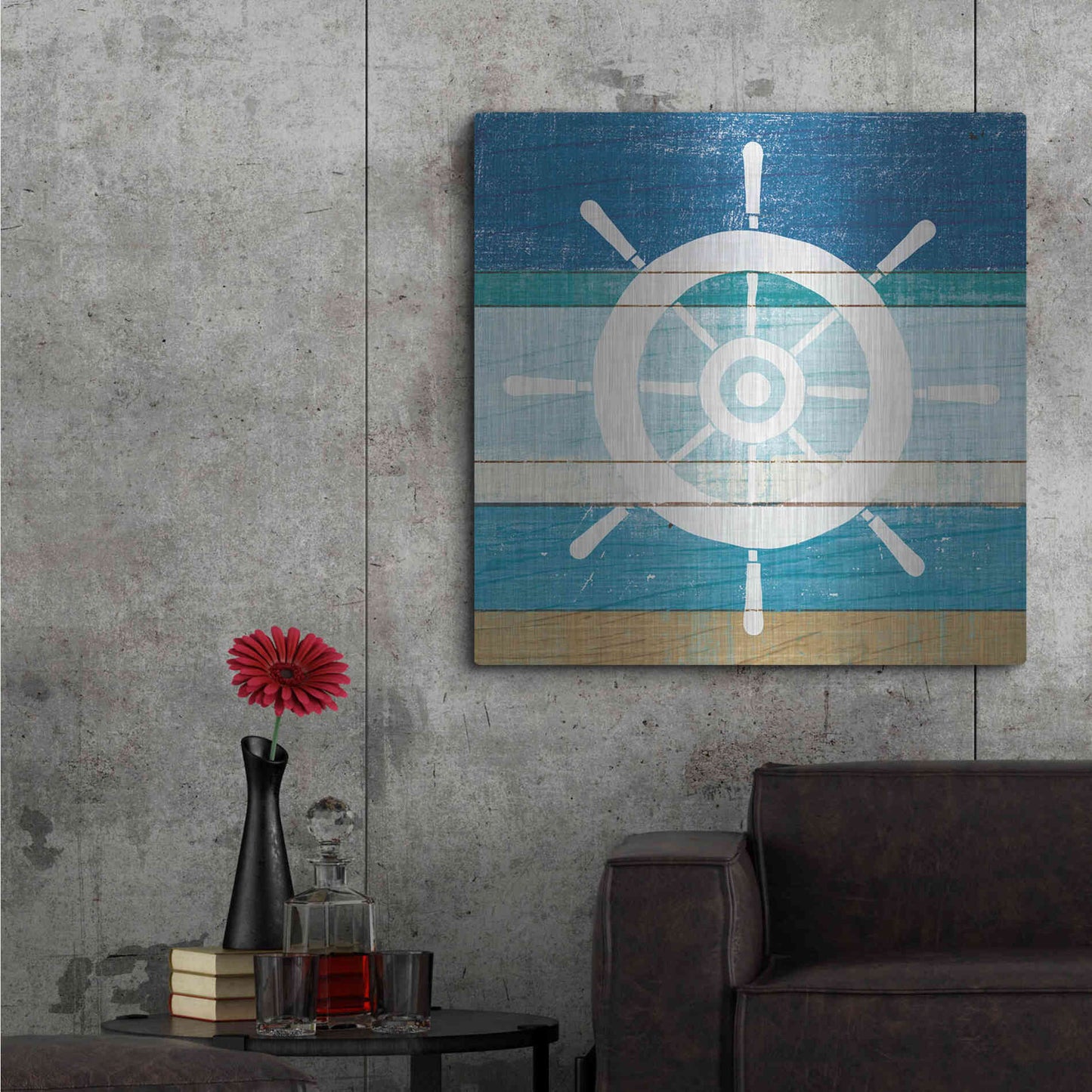 Luxe Metal Art 'Beachscape VI Helm White' by Michael Mullan, Metal Wall Art,36x36