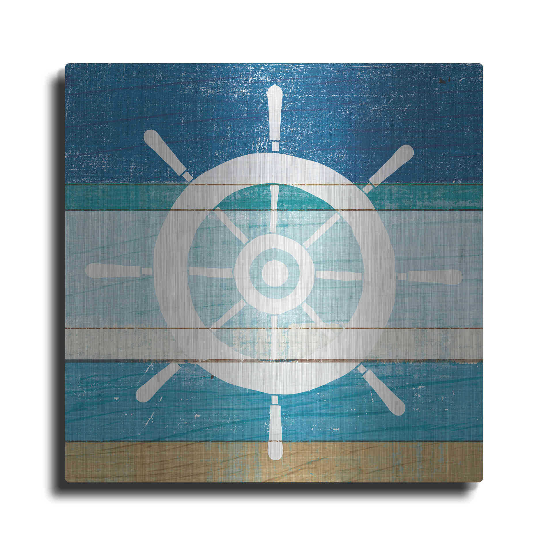 Luxe Metal Art 'Beachscape VI Helm White' by Michael Mullan, Metal Wall Art