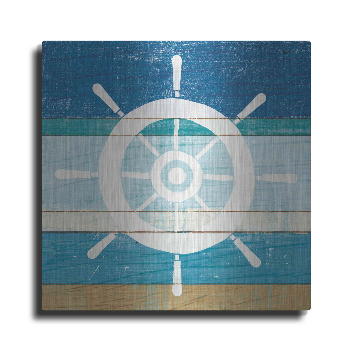 Luxe Metal Art 'Beachscape VI Helm White' by Michael Mullan, Metal Wall Art