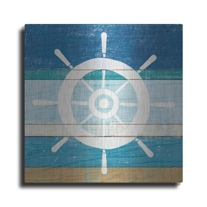 Luxe Metal Art 'Beachscape VI Helm White' by Michael Mullan, Metal Wall Art