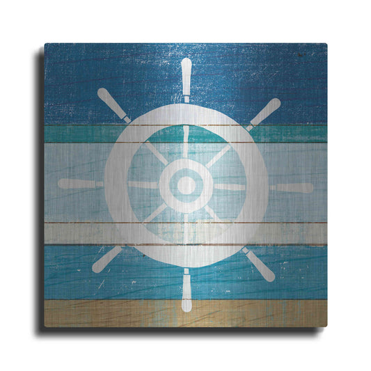 Luxe Metal Art 'Beachscape VI Helm White' by Michael Mullan, Metal Wall Art