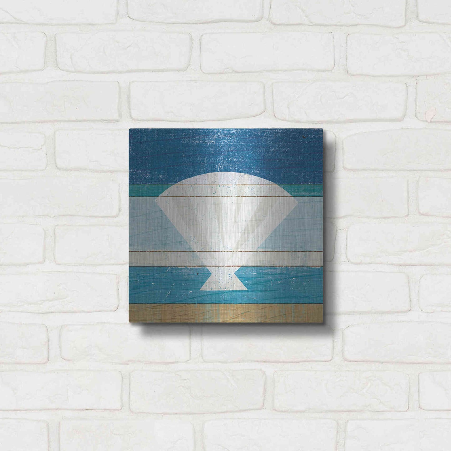 Luxe Metal Art 'Beachscape Shell' by Michael Mullan, Metal Wall Art,12x12