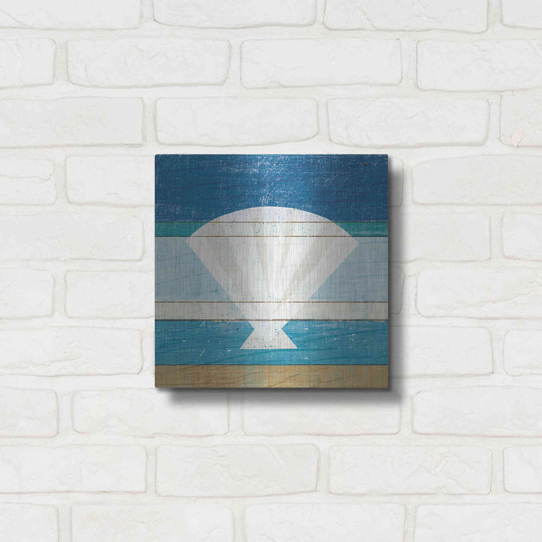 Luxe Metal Art 'Beachscape Shell' by Michael Mullan, Metal Wall Art,12x12