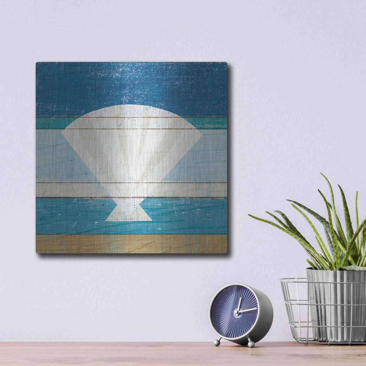 Luxe Metal Art 'Beachscape Shell' by Michael Mullan, Metal Wall Art,12x12