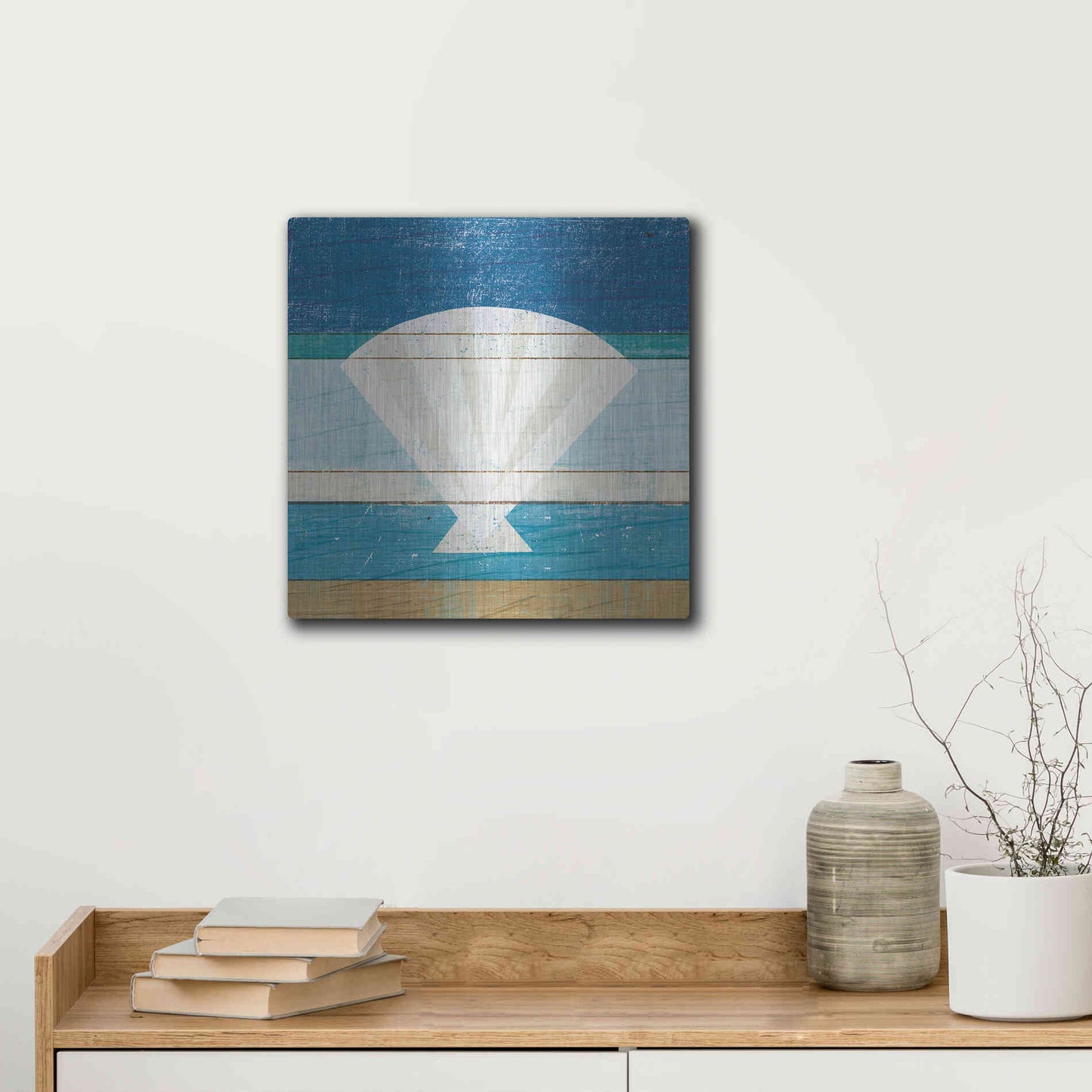 Luxe Metal Art 'Beachscape Shell' by Michael Mullan, Metal Wall Art,12x12