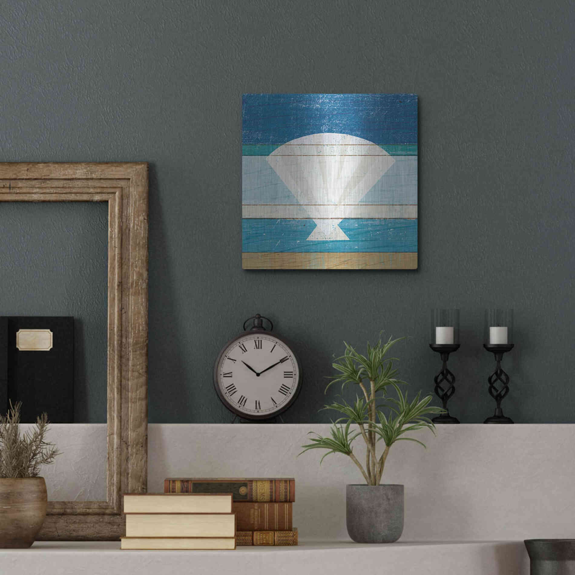 Luxe Metal Art 'Beachscape Shell' by Michael Mullan, Metal Wall Art,12x12