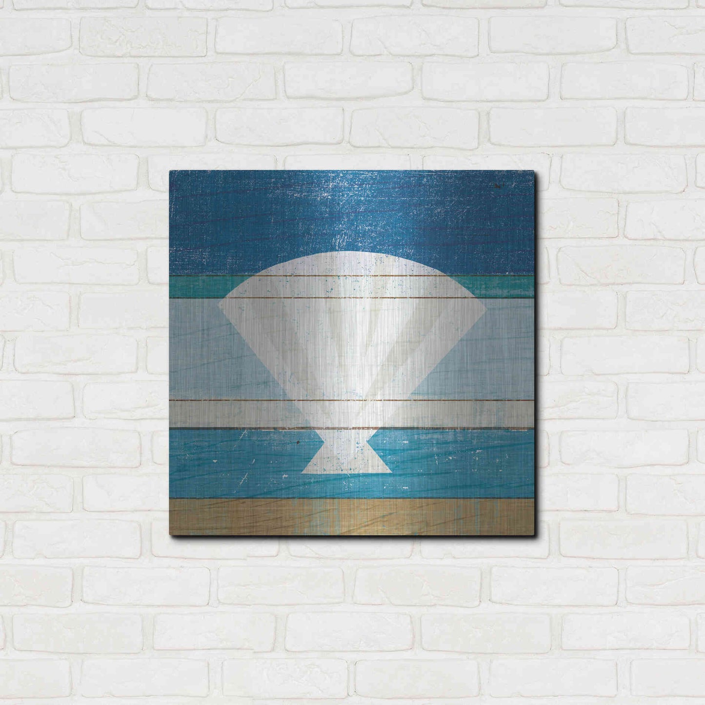 Luxe Metal Art 'Beachscape Shell' by Michael Mullan, Metal Wall Art,24x24