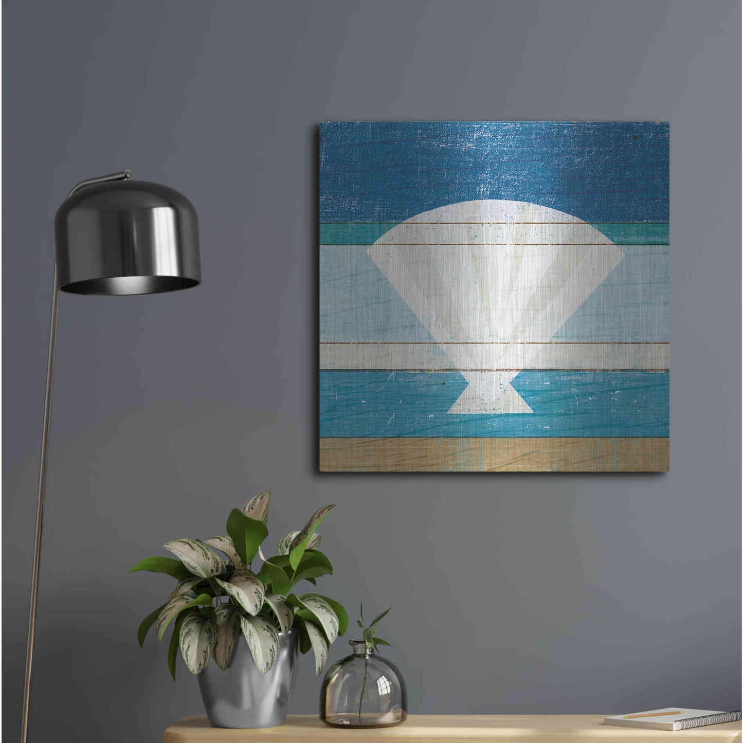 Luxe Metal Art 'Beachscape Shell' by Michael Mullan, Metal Wall Art,24x24