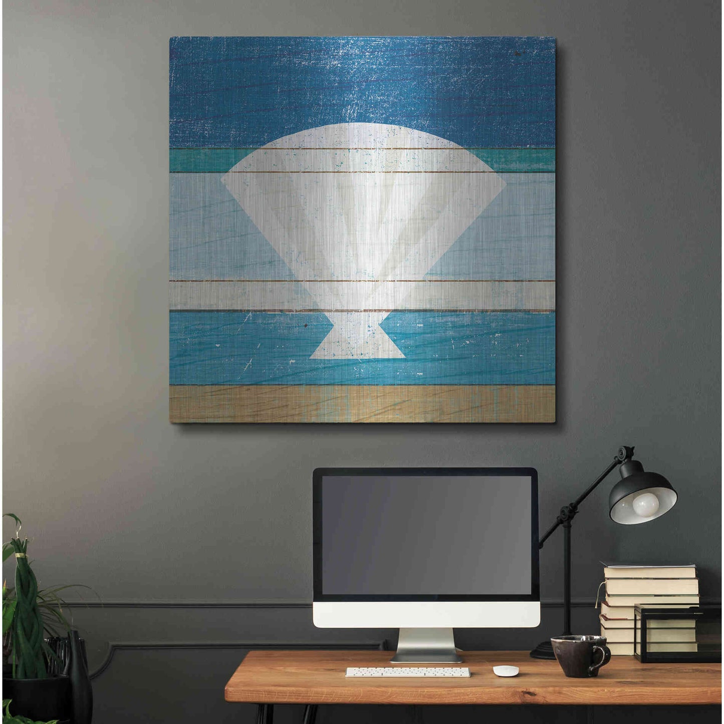 Luxe Metal Art 'Beachscape Shell' by Michael Mullan, Metal Wall Art,36x36