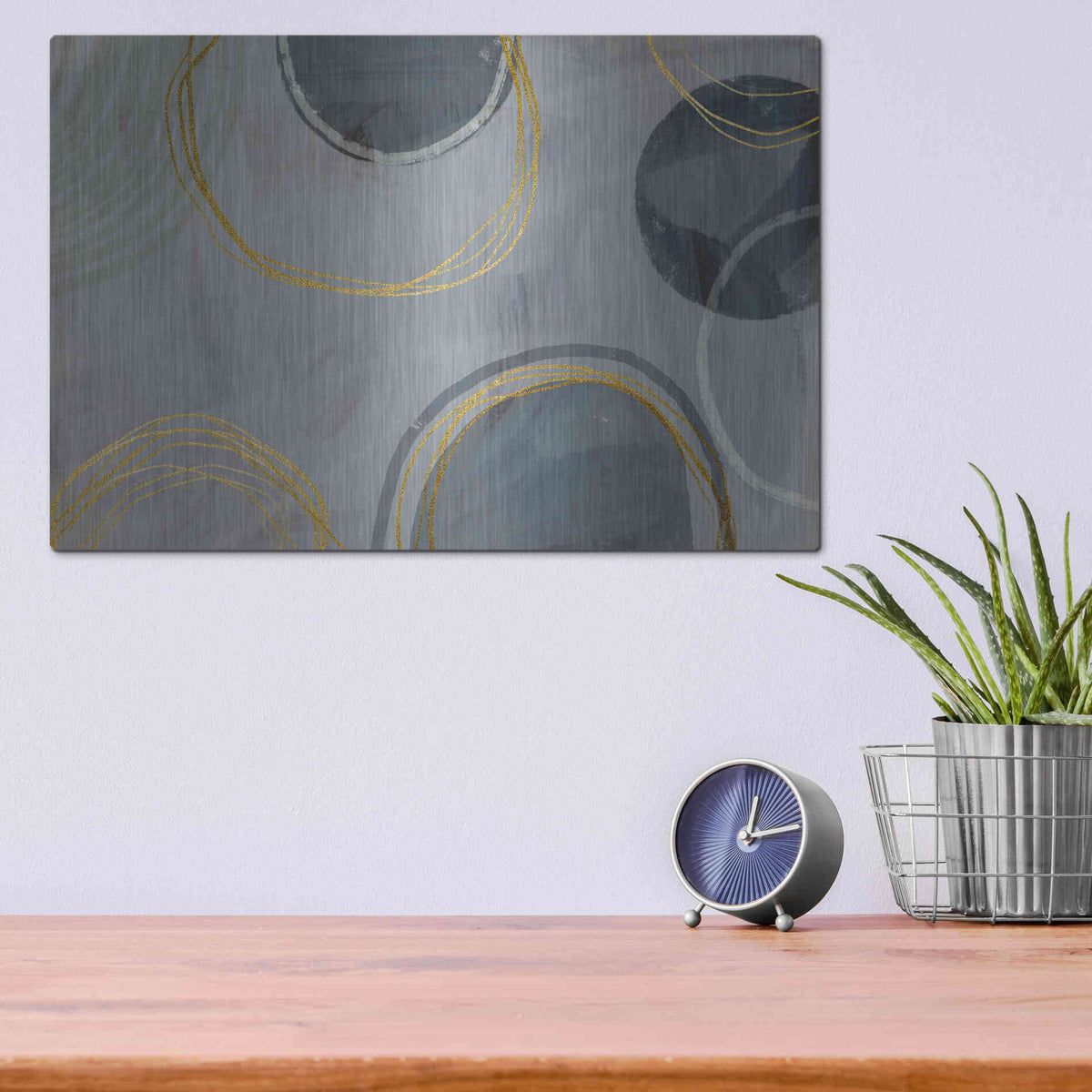 Luxe Metal Art 'Golden Line Abstraction' by Andrea Haase Metal Wall Art,16x12