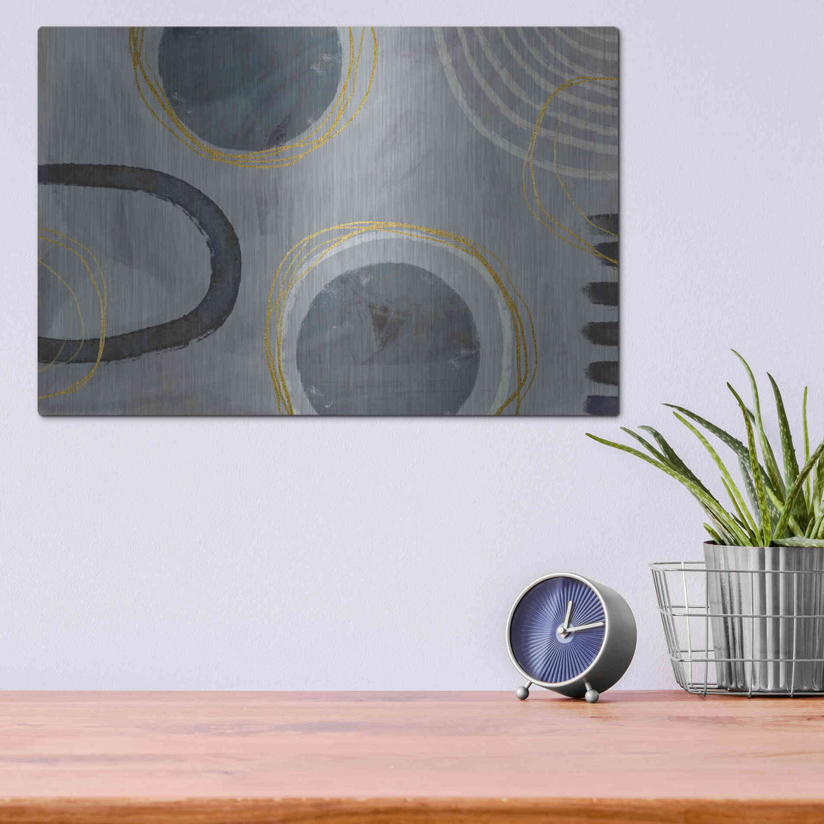 Luxe Metal Art 'Golden Line Intention' by Andrea Haase Metal Wall Art,16x12