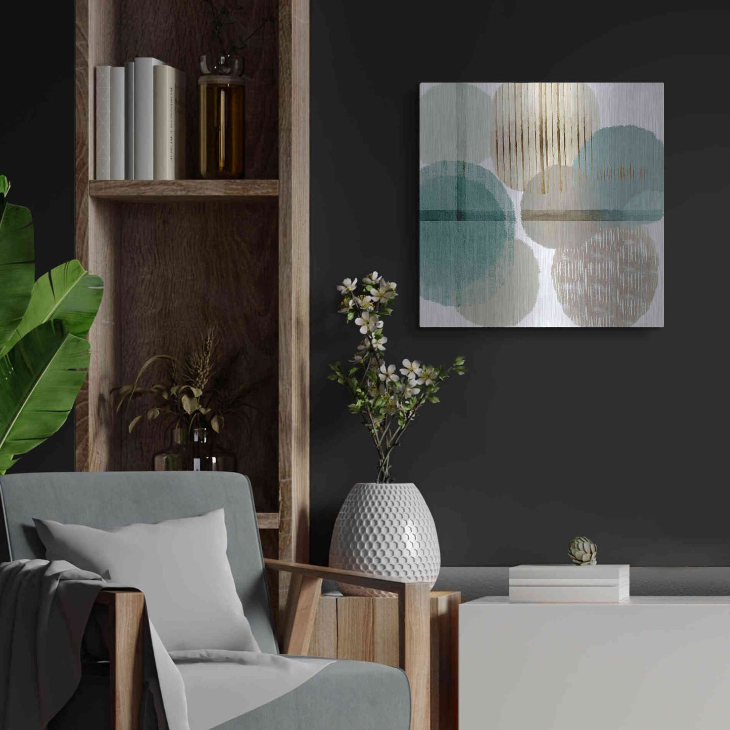 Luxe Metal Art 'Teal Harmony I' by Flora Kouta Metal Wall Art,24x24