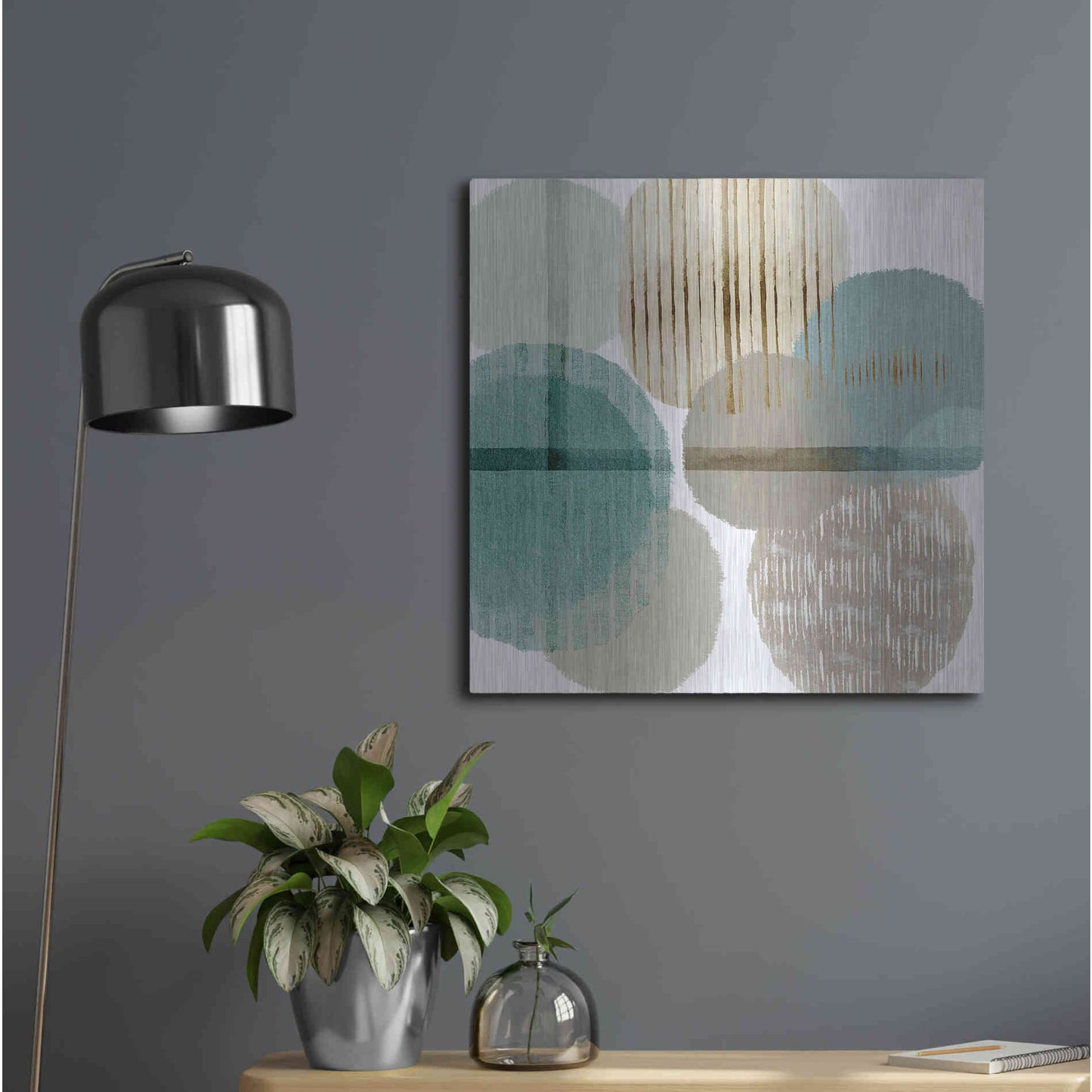 Luxe Metal Art 'Teal Harmony I' by Flora Kouta Metal Wall Art,24x24