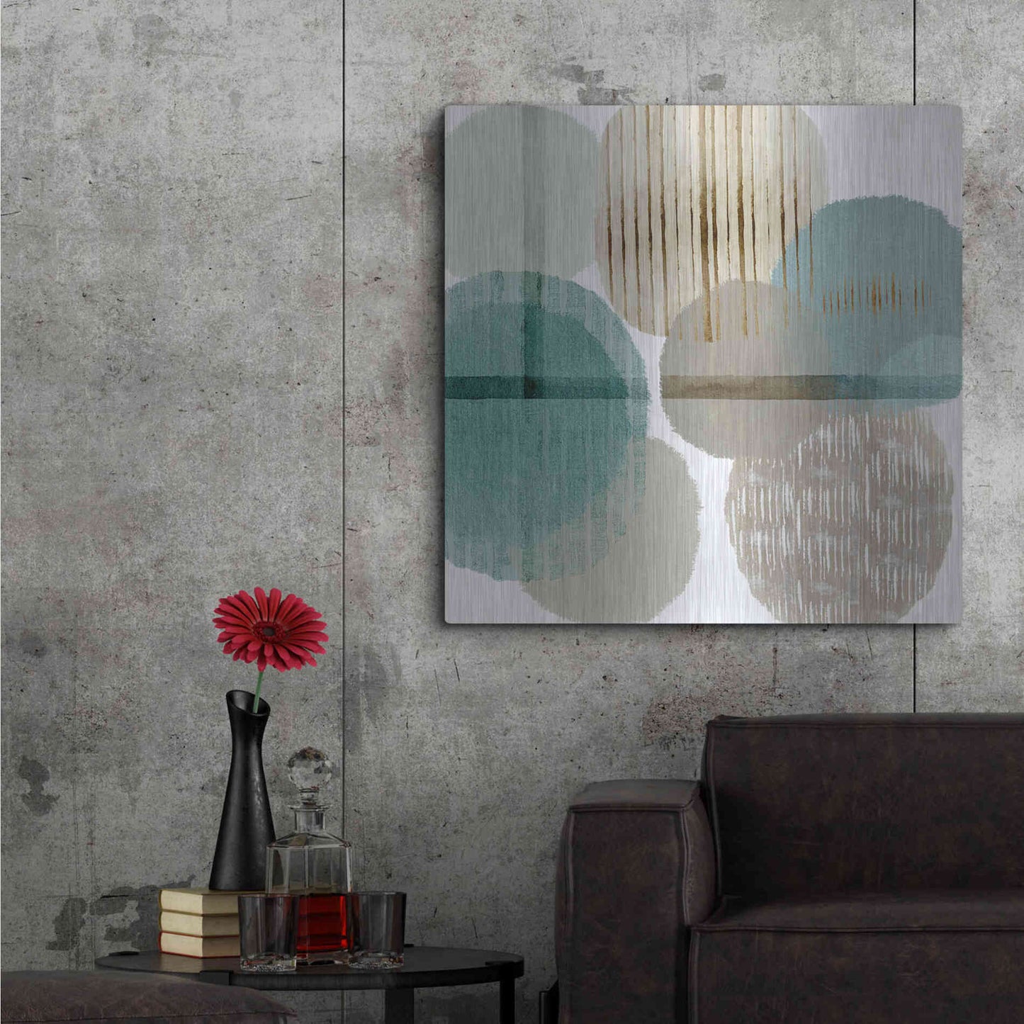 Luxe Metal Art 'Teal Harmony I' by Flora Kouta Metal Wall Art,36x36