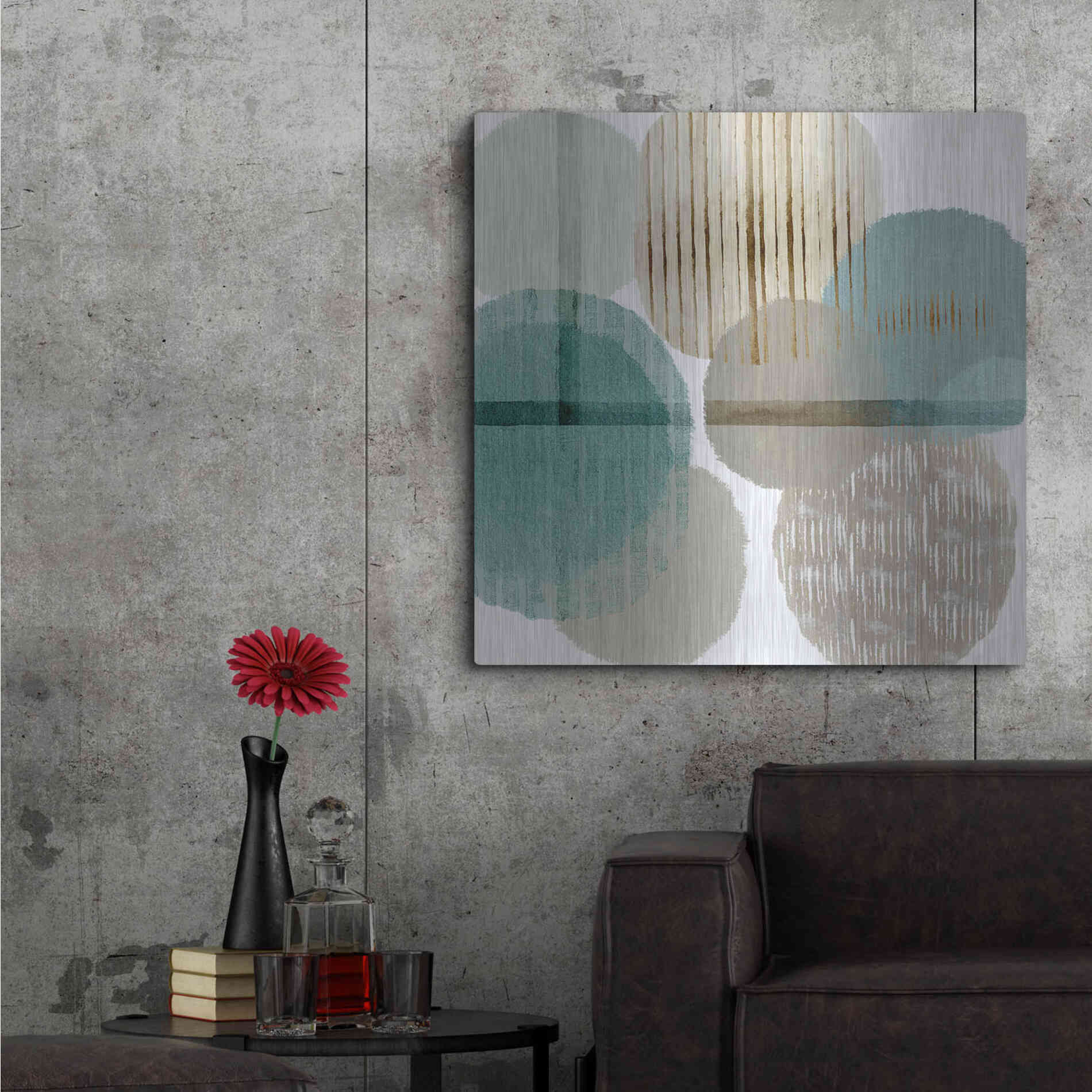 Luxe Metal Art 'Teal Harmony I' by Flora Kouta Metal Wall Art,36x36