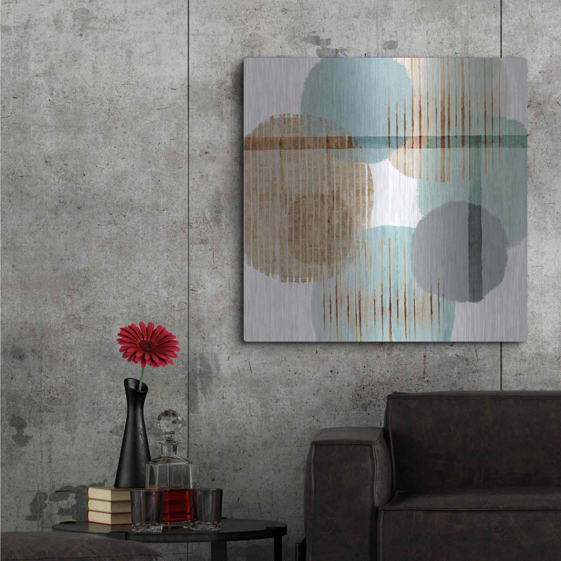 Luxe Metal Art 'Teal Harmony II' by Flora Kouta Metal Wall Art,36x36