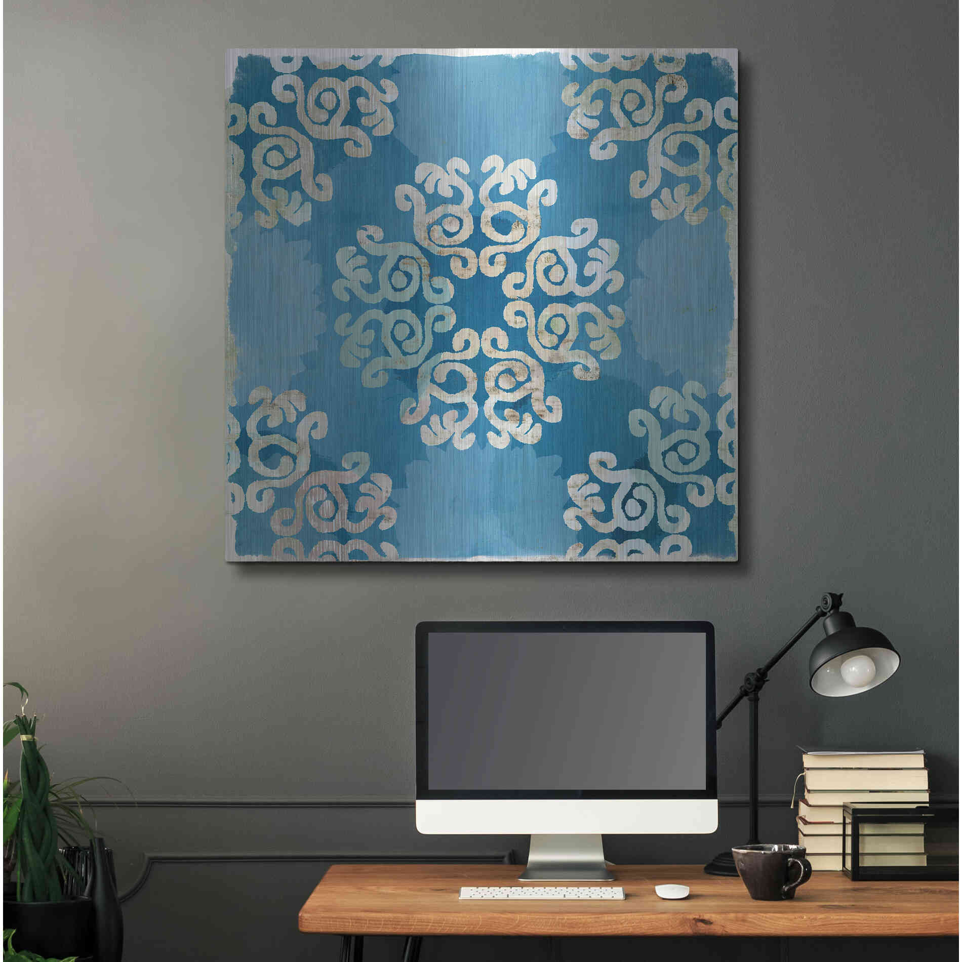 Luxe Metal Art 'Royal Blue Tile I' by Flora Kouta Metal Wall Art,36x36