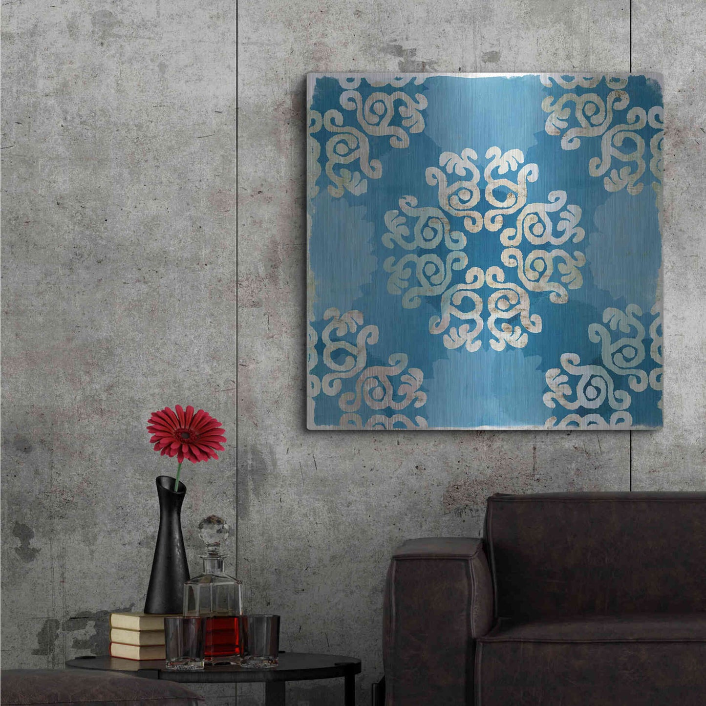 Luxe Metal Art 'Royal Blue Tile I' by Flora Kouta Metal Wall Art,36x36