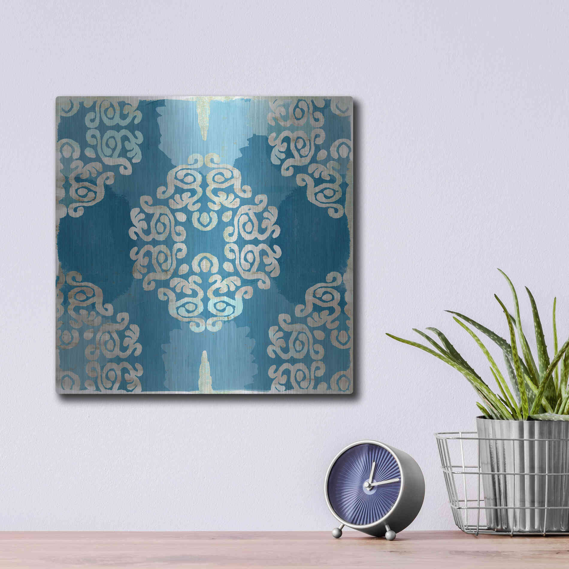 Luxe Metal Art 'Royal Blue Tile III' by Flora Kouta Metal Wall Art,12x12