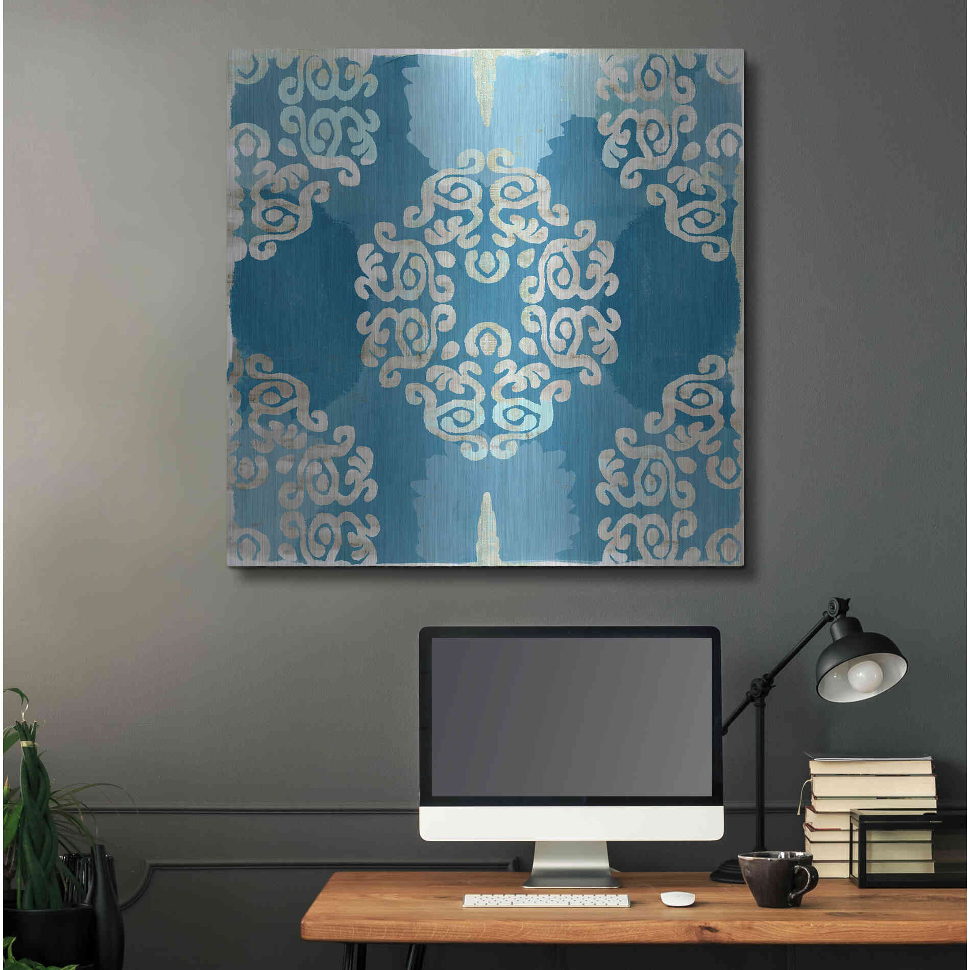 Luxe Metal Art 'Royal Blue Tile III' by Flora Kouta Metal Wall Art,36x36