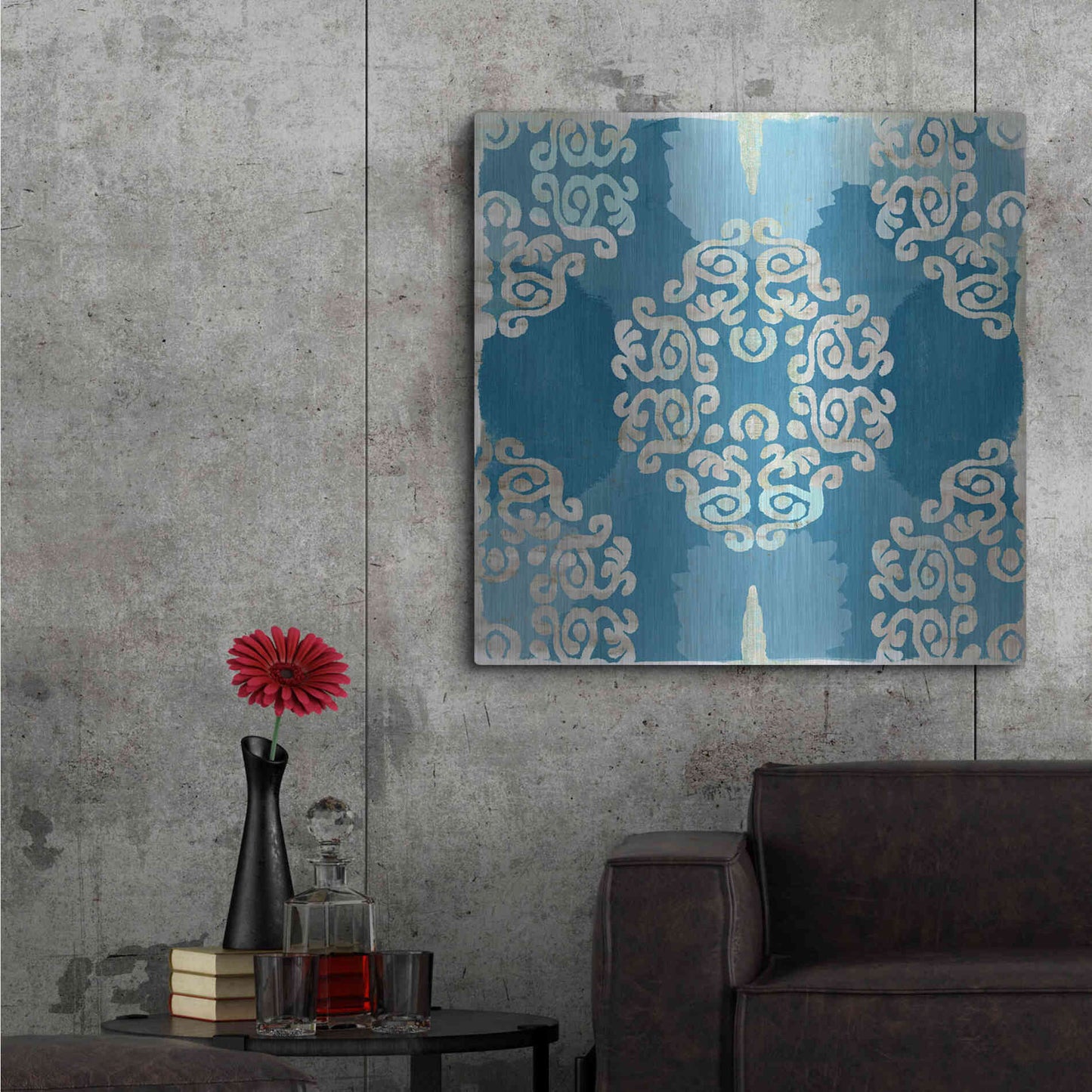 Luxe Metal Art 'Royal Blue Tile III' by Flora Kouta Metal Wall Art,36x36