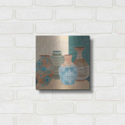 Luxe Metal Art 'Earthenware Pots II' by Flora Kouta Metal Wall Art,12x12