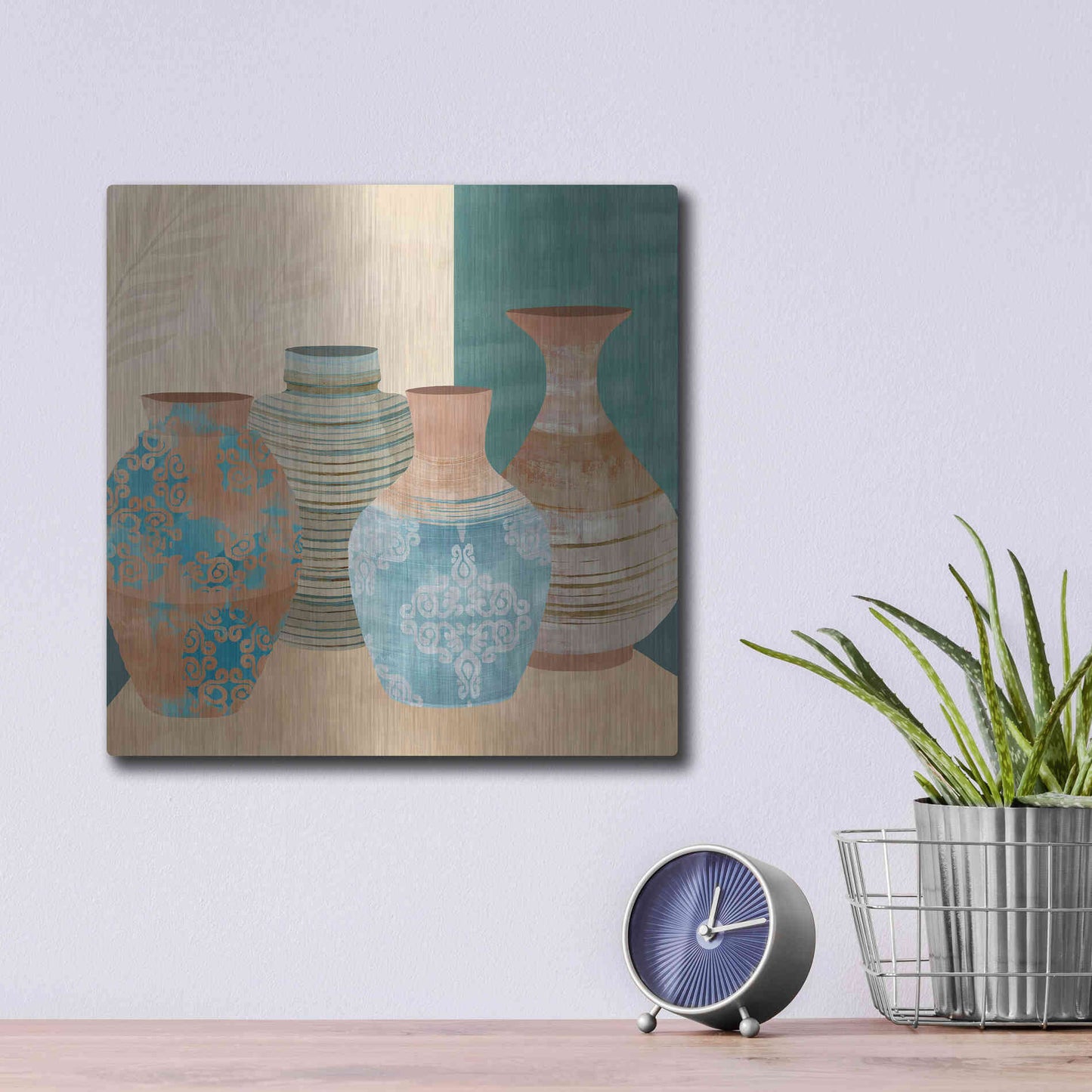 Luxe Metal Art 'Earthenware Pots II' by Flora Kouta Metal Wall Art,12x12