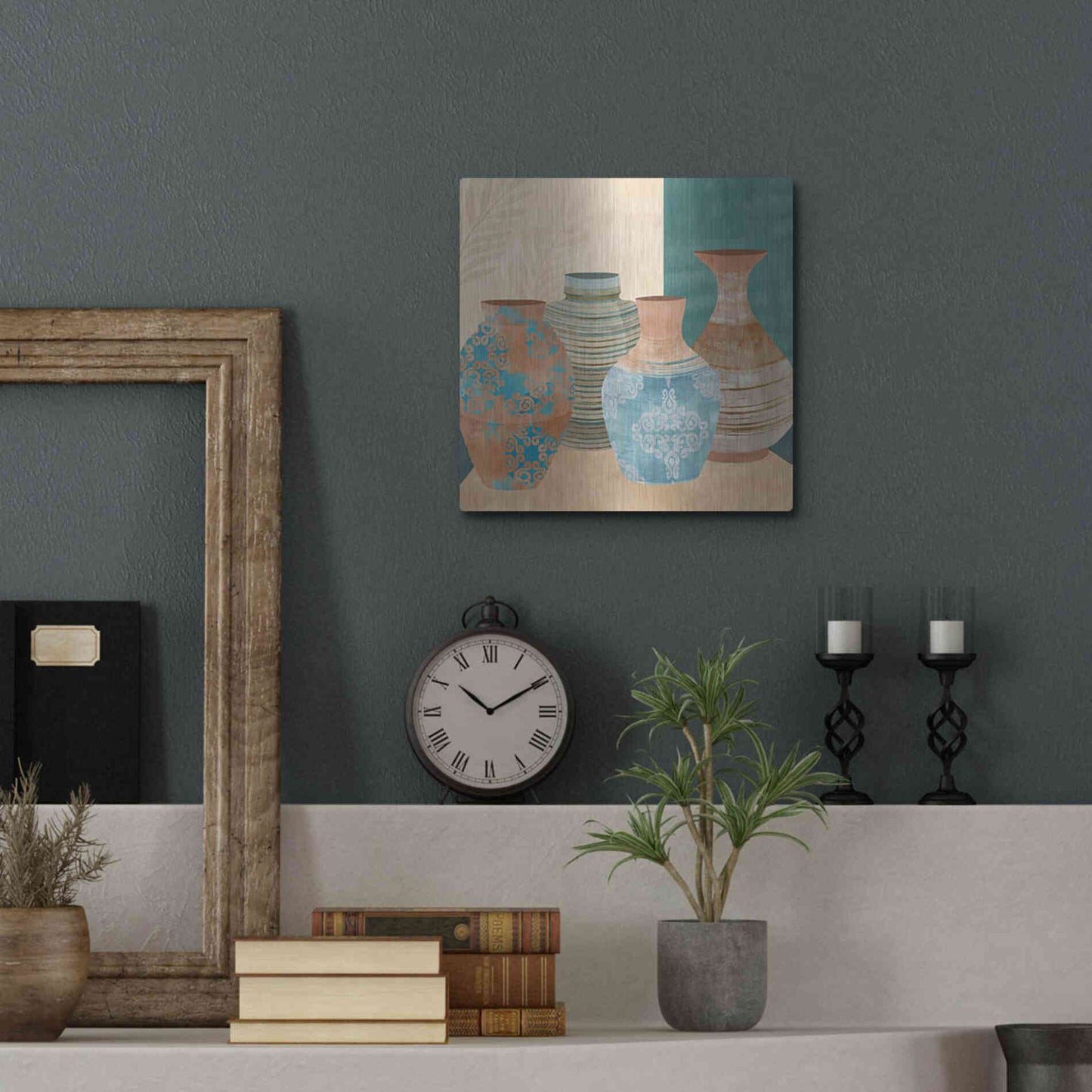 Luxe Metal Art 'Earthenware Pots II' by Flora Kouta Metal Wall Art,12x12