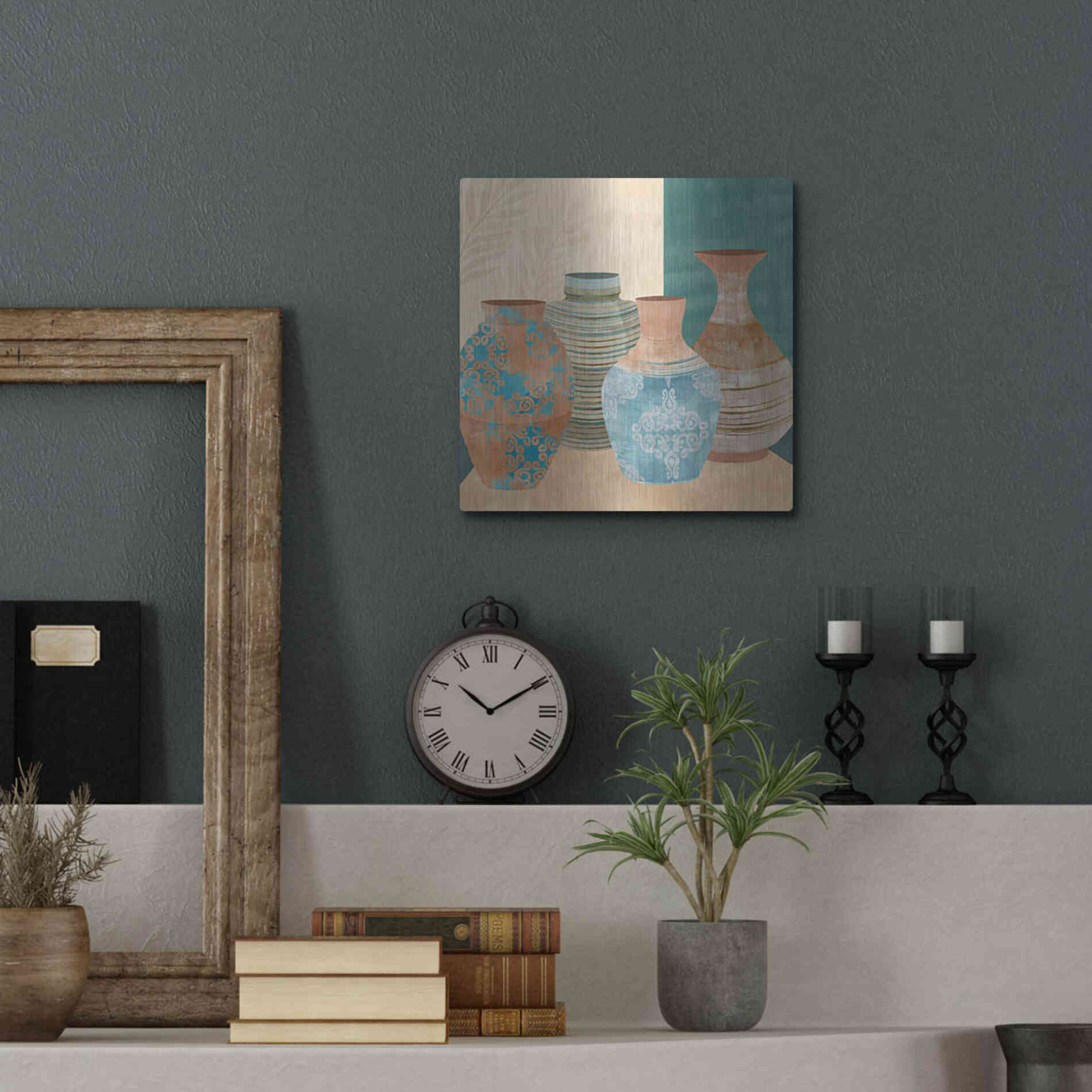 Luxe Metal Art 'Earthenware Pots II' by Flora Kouta Metal Wall Art,12x12