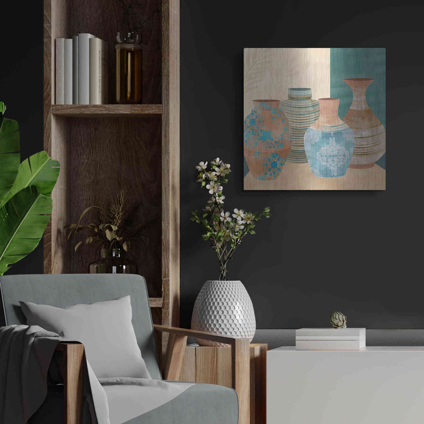 Luxe Metal Art 'Earthenware Pots II' by Flora Kouta Metal Wall Art,24x24