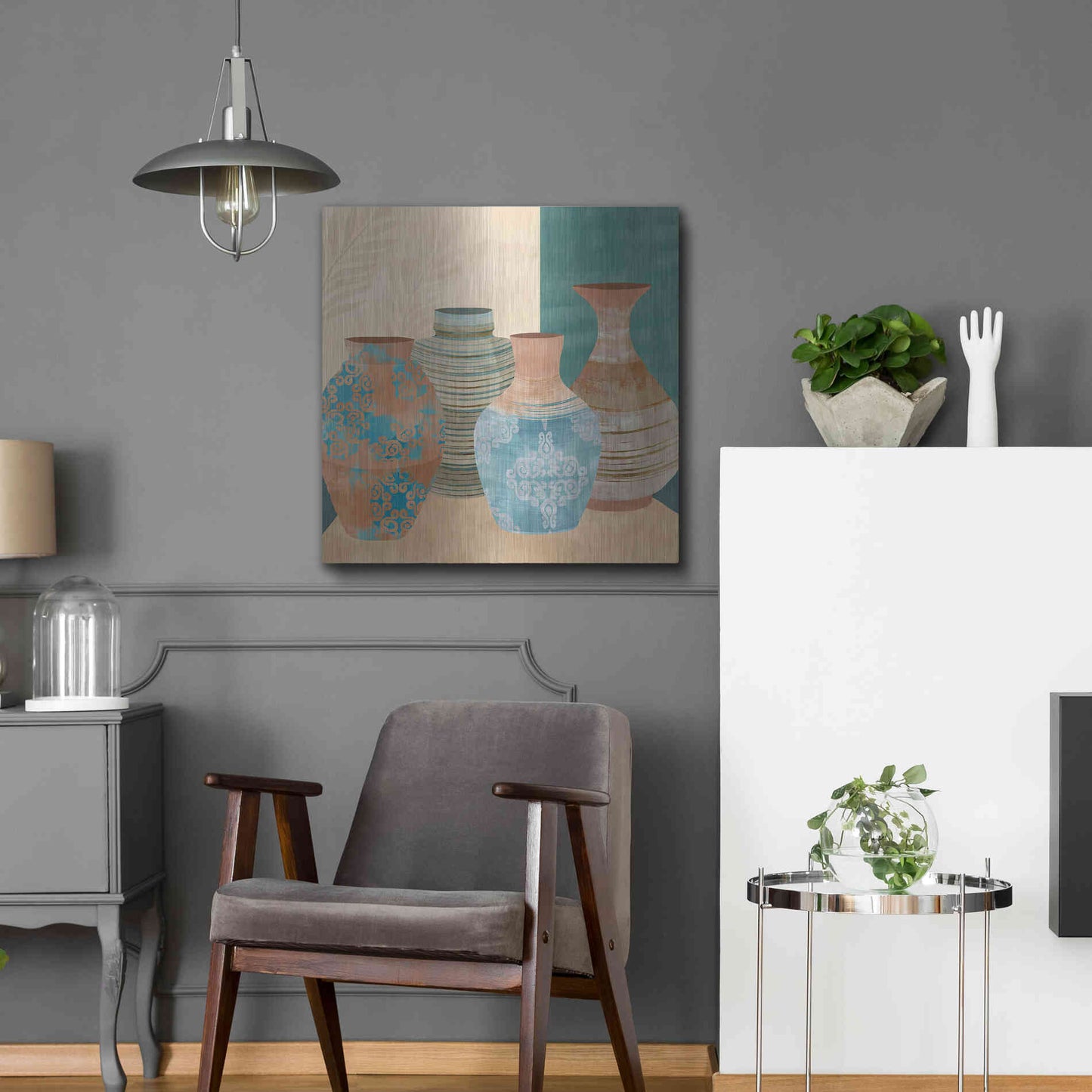 Luxe Metal Art 'Earthenware Pots II' by Flora Kouta Metal Wall Art,24x24