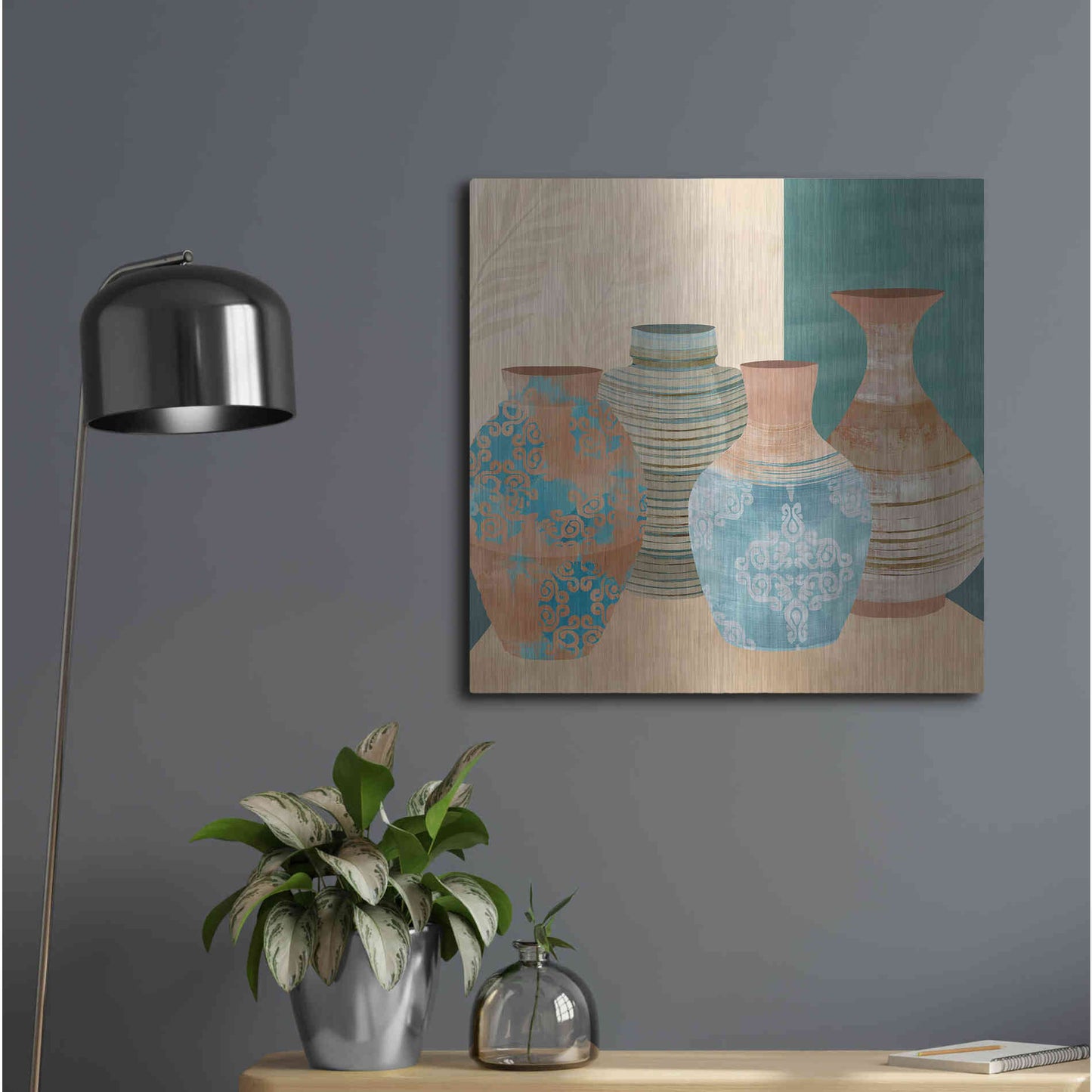 Luxe Metal Art 'Earthenware Pots II' by Flora Kouta Metal Wall Art,24x24