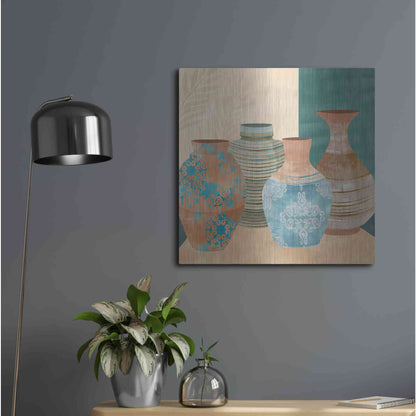 Luxe Metal Art 'Earthenware Pots II' by Flora Kouta Metal Wall Art,24x24