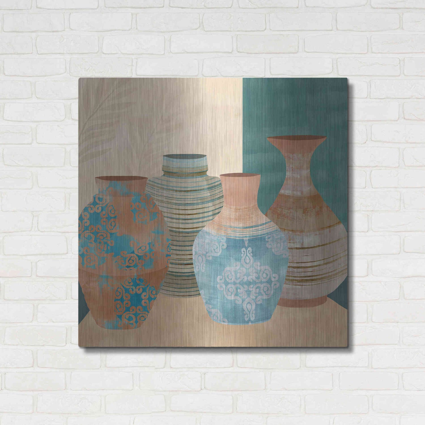 Luxe Metal Art 'Earthenware Pots II' by Flora Kouta Metal Wall Art,36x36