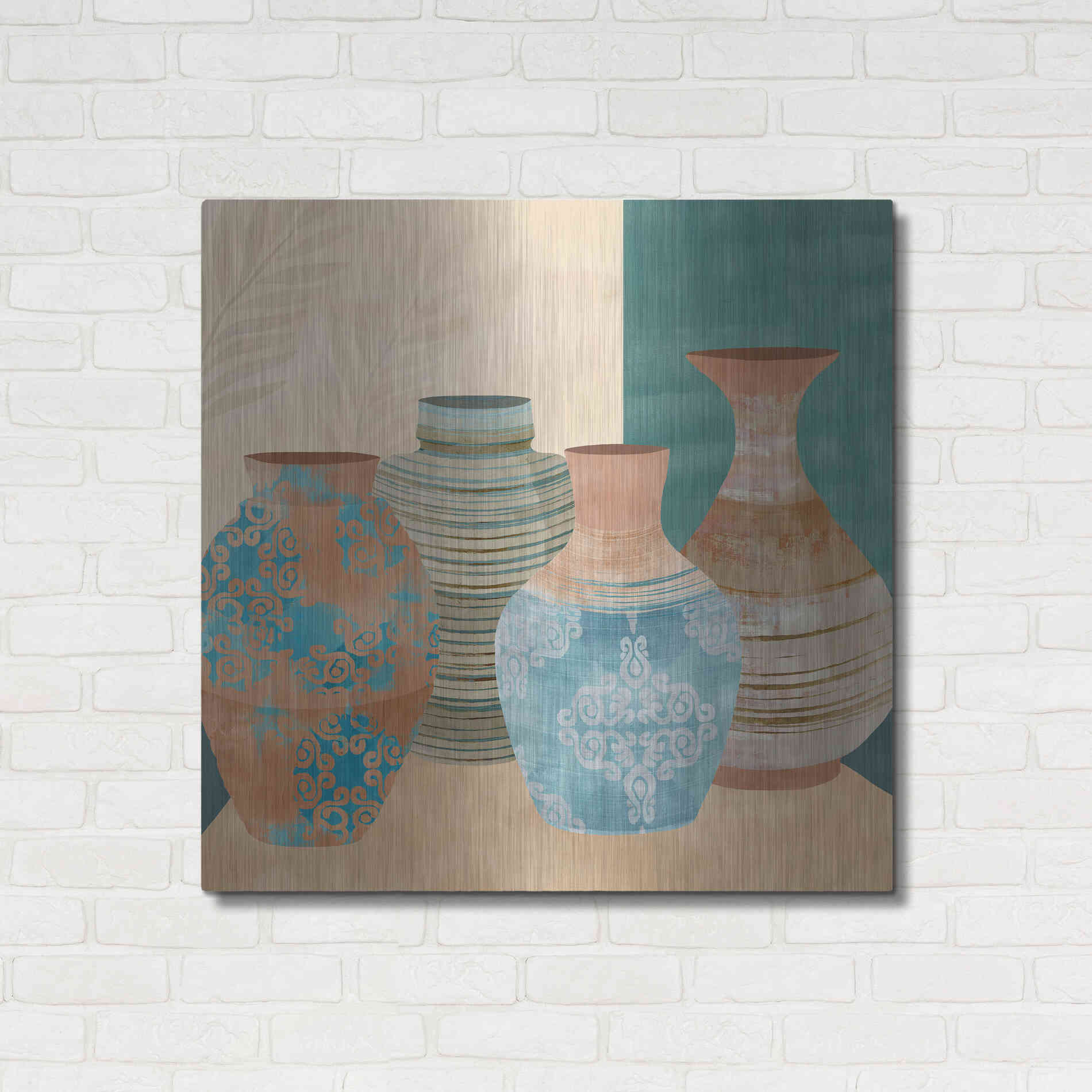 Luxe Metal Art 'Earthenware Pots II' by Flora Kouta Metal Wall Art,36x36
