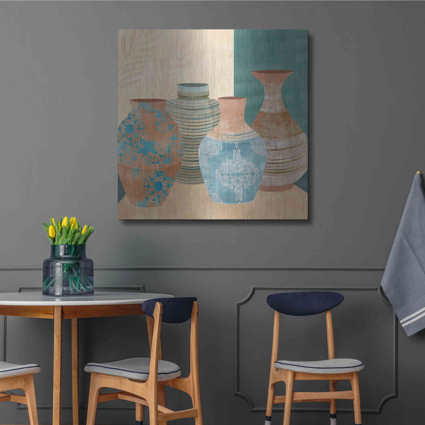 Luxe Metal Art 'Earthenware Pots II' by Flora Kouta Metal Wall Art,36x36