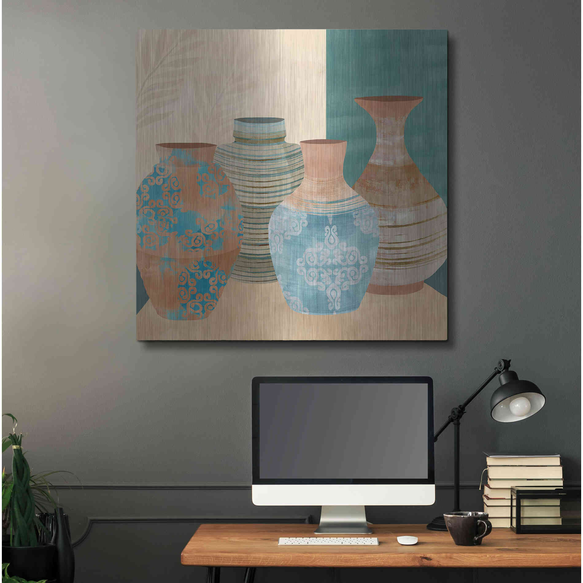 Luxe Metal Art 'Earthenware Pots II' by Flora Kouta Metal Wall Art,36x36