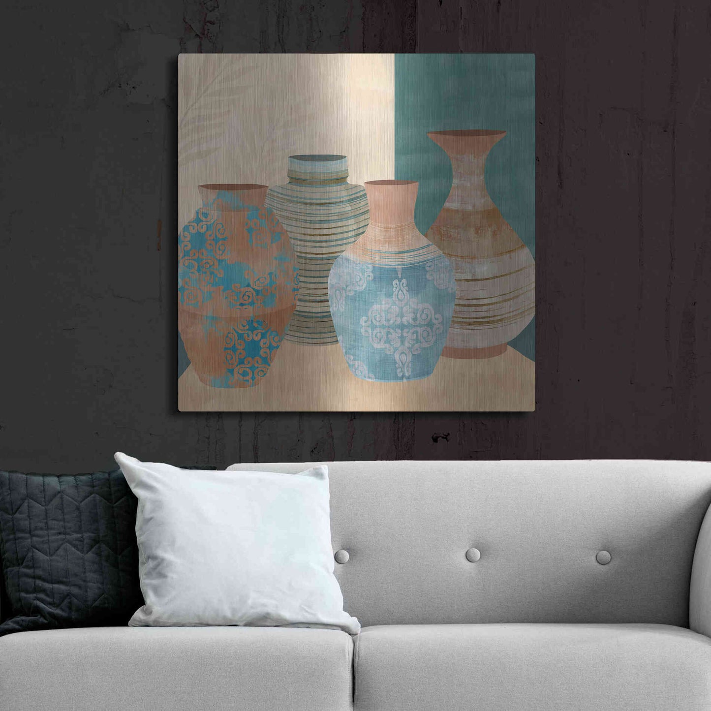 Luxe Metal Art 'Earthenware Pots II' by Flora Kouta Metal Wall Art,36x36