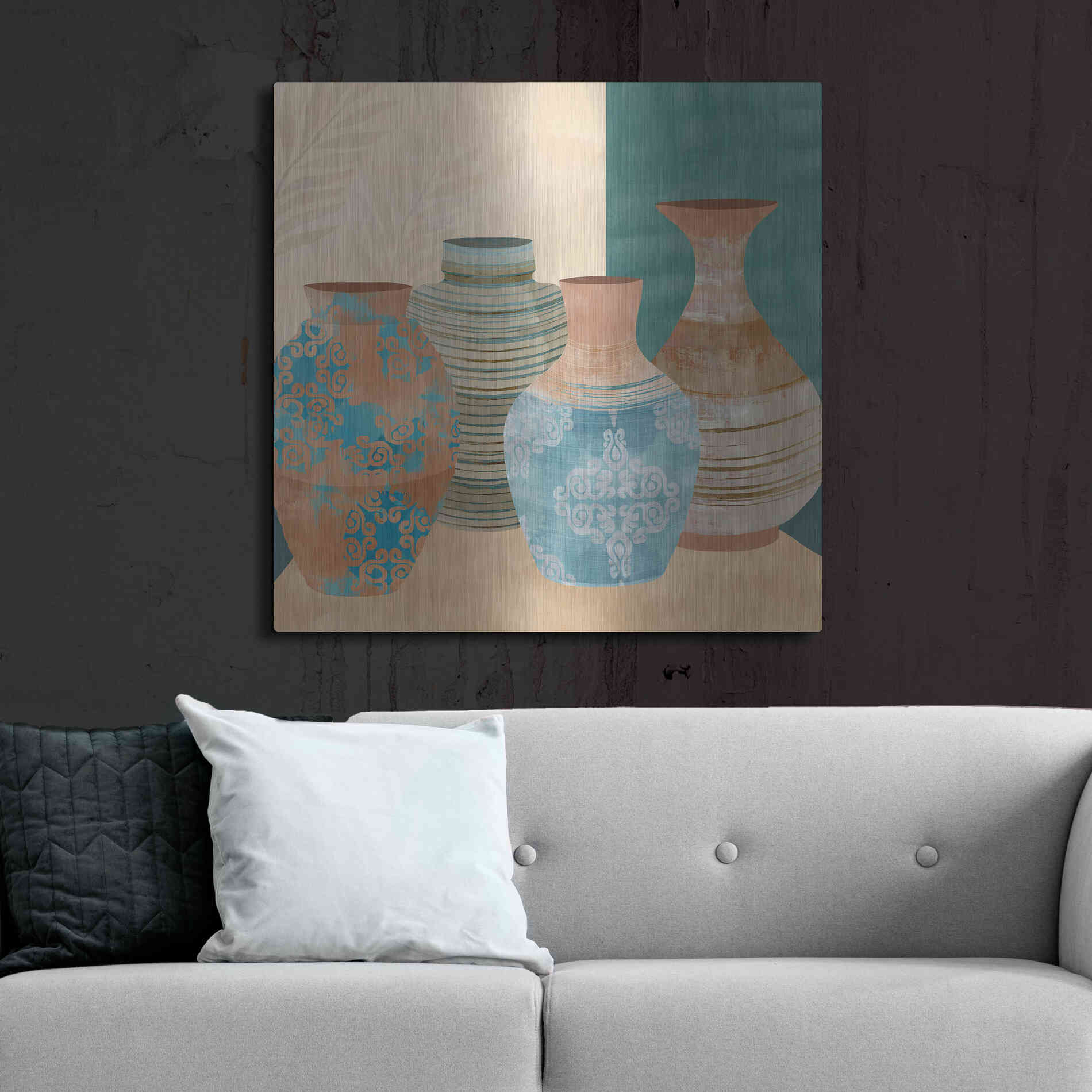 Luxe Metal Art 'Earthenware Pots II' by Flora Kouta Metal Wall Art,36x36