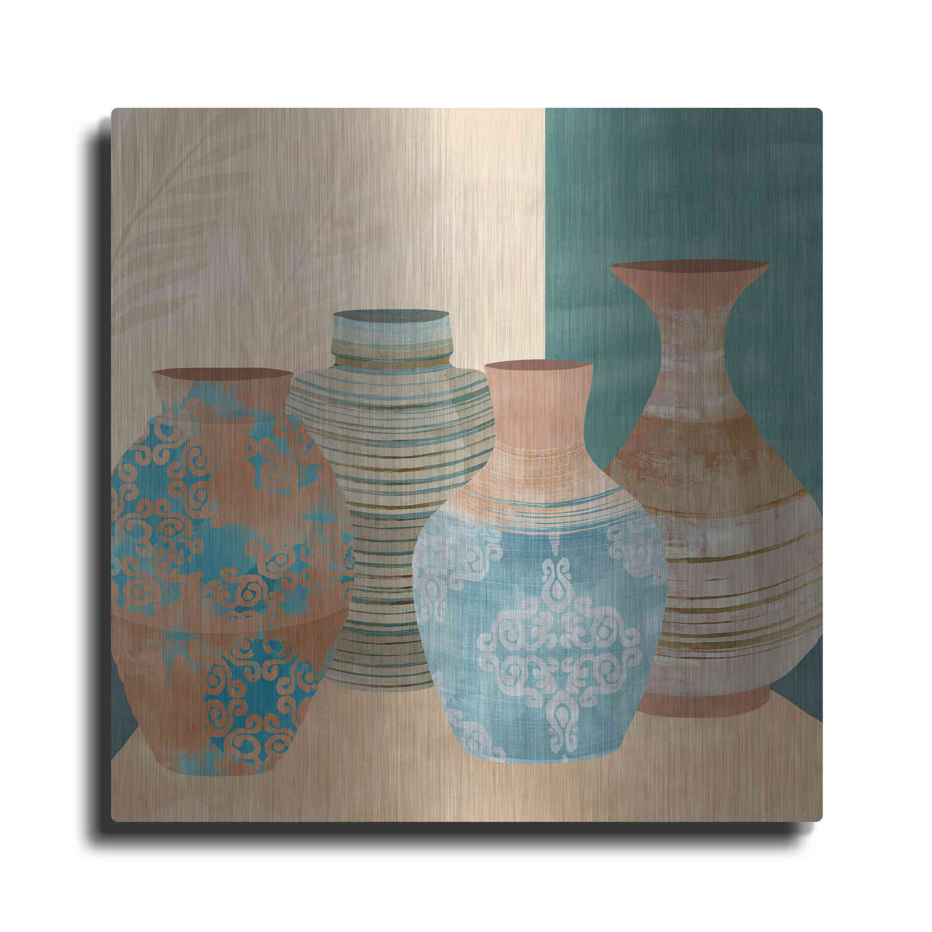 Luxe Metal Art 'Earthenware Pots II' by Flora Kouta Metal Wall Art
