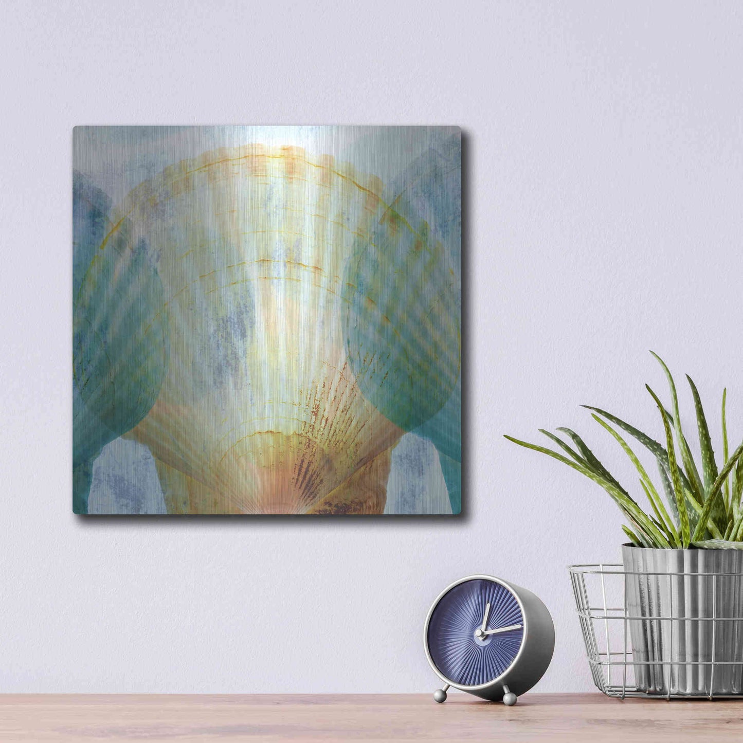 Luxe Metal Art 'Luminous Seashells 2' by Elena Ray, Metal Wall Art,12x12