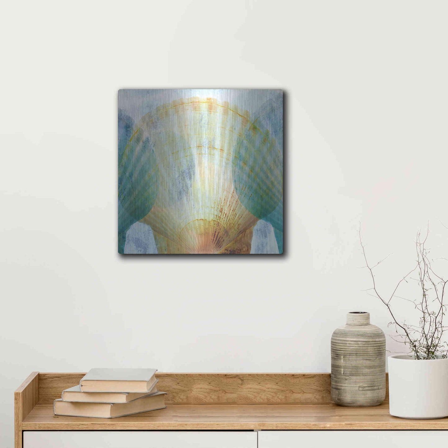 Luxe Metal Art 'Luminous Seashells 2' by Elena Ray, Metal Wall Art,12x12