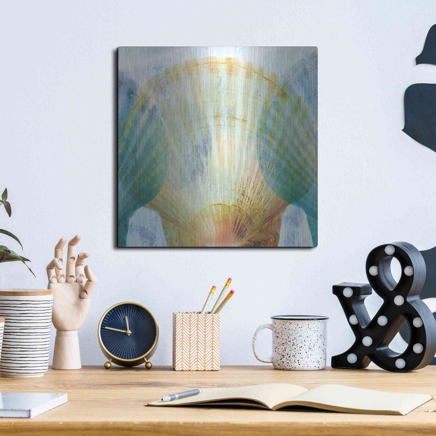 Luxe Metal Art 'Luminous Seashells 2' by Elena Ray, Metal Wall Art,12x12