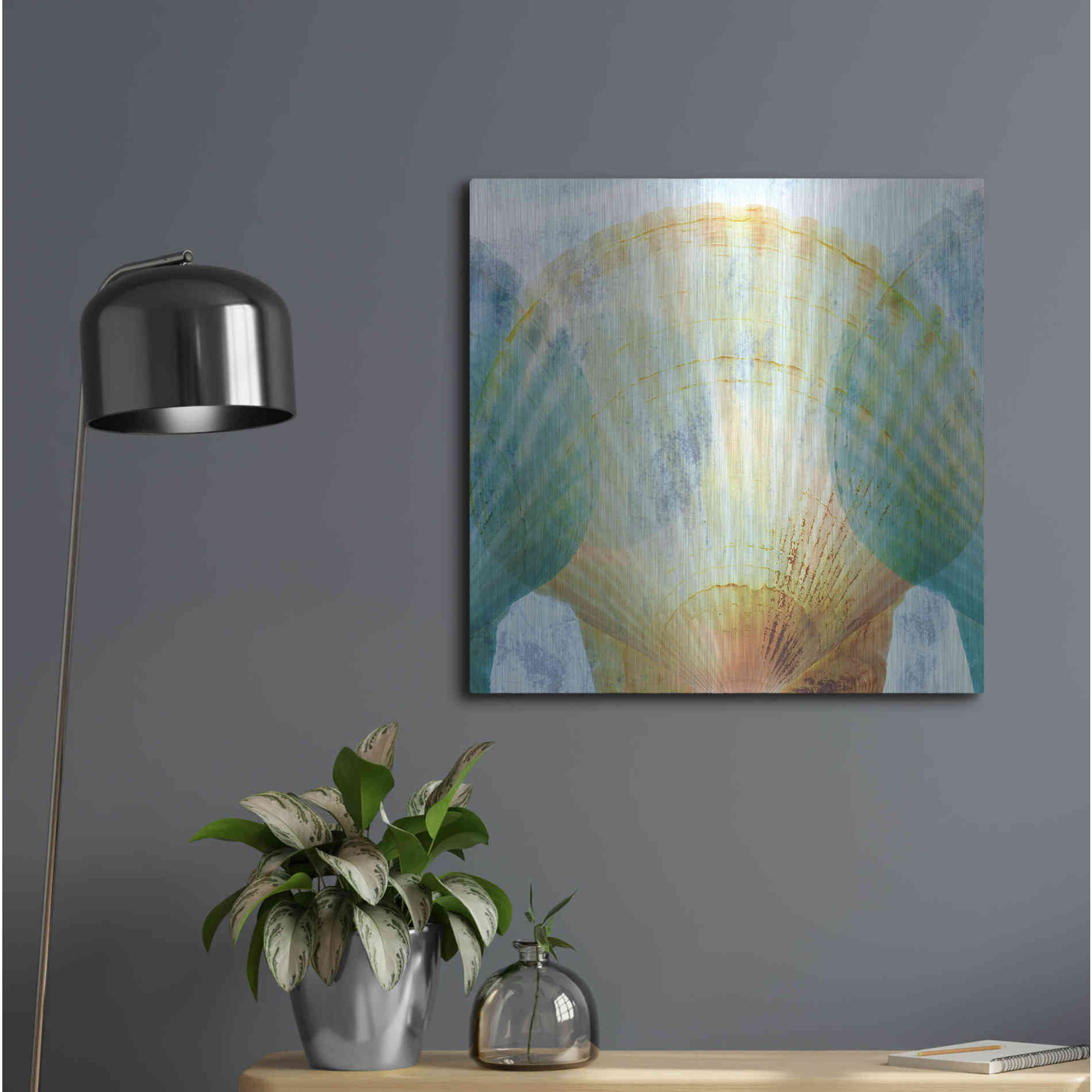 Luxe Metal Art 'Luminous Seashells 2' by Elena Ray, Metal Wall Art,24x24