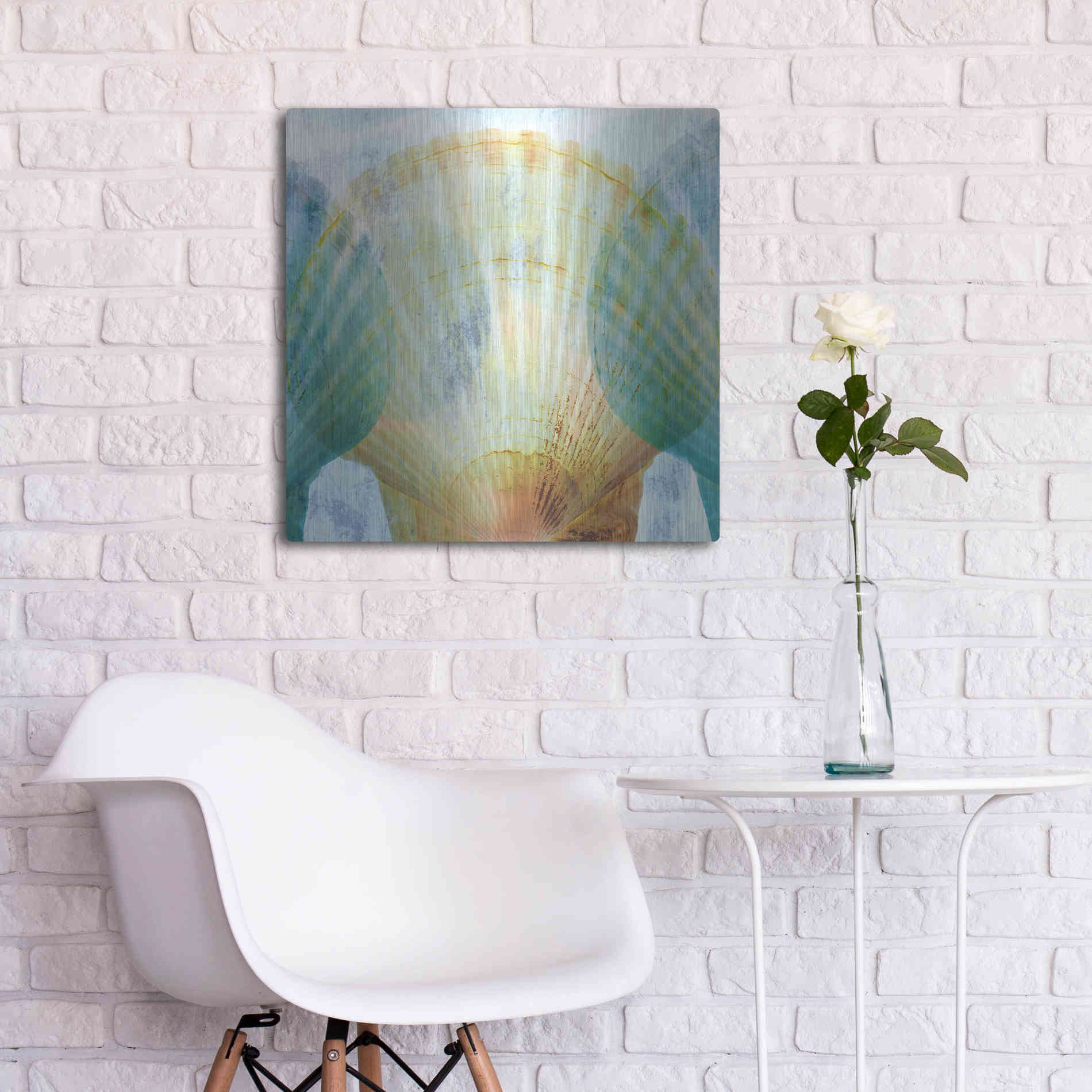 Luxe Metal Art 'Luminous Seashells 2' by Elena Ray, Metal Wall Art,24x24