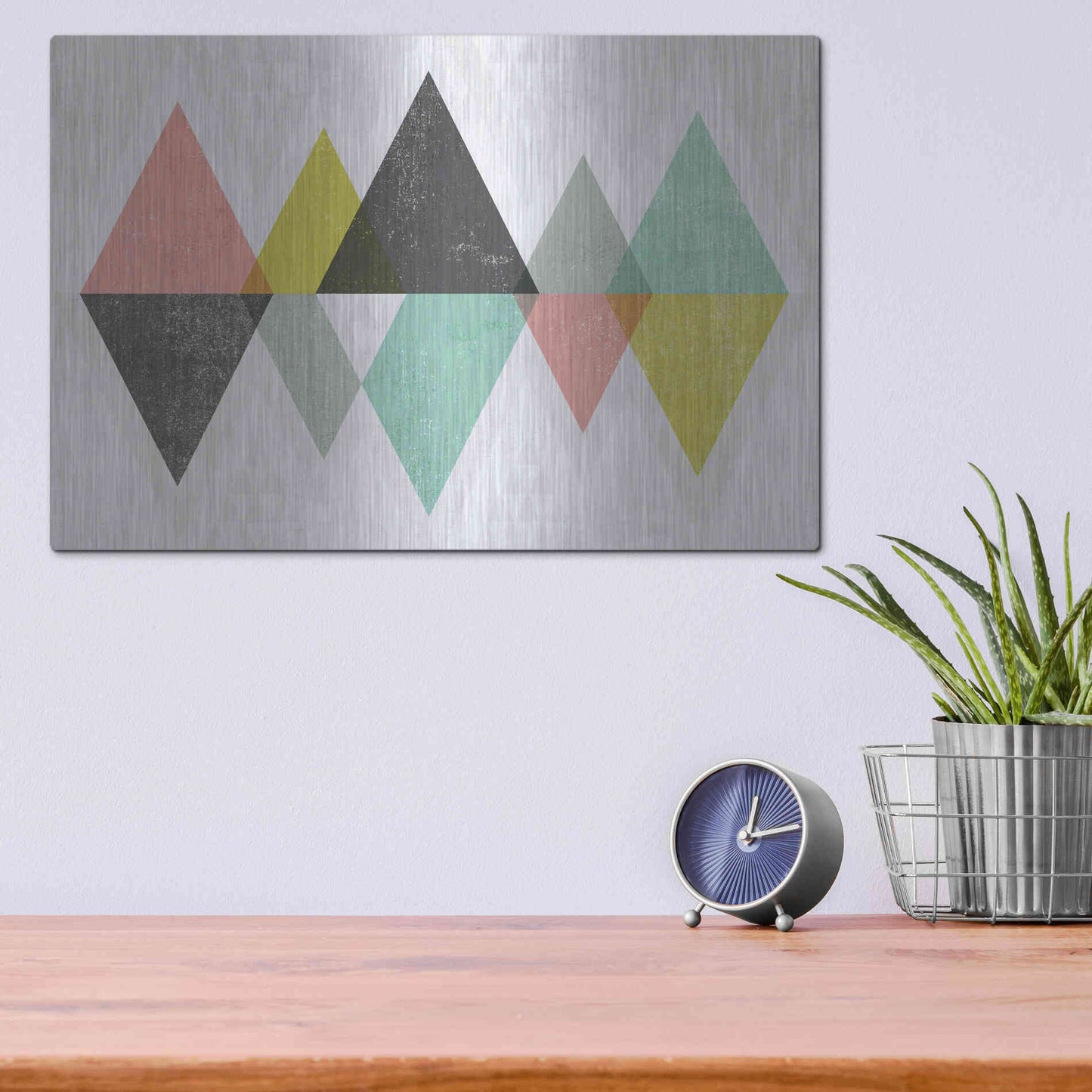 Luxe Metal Art 'Mod Triangles II' by Michael Mullan, Metal Wall Art,16x12
